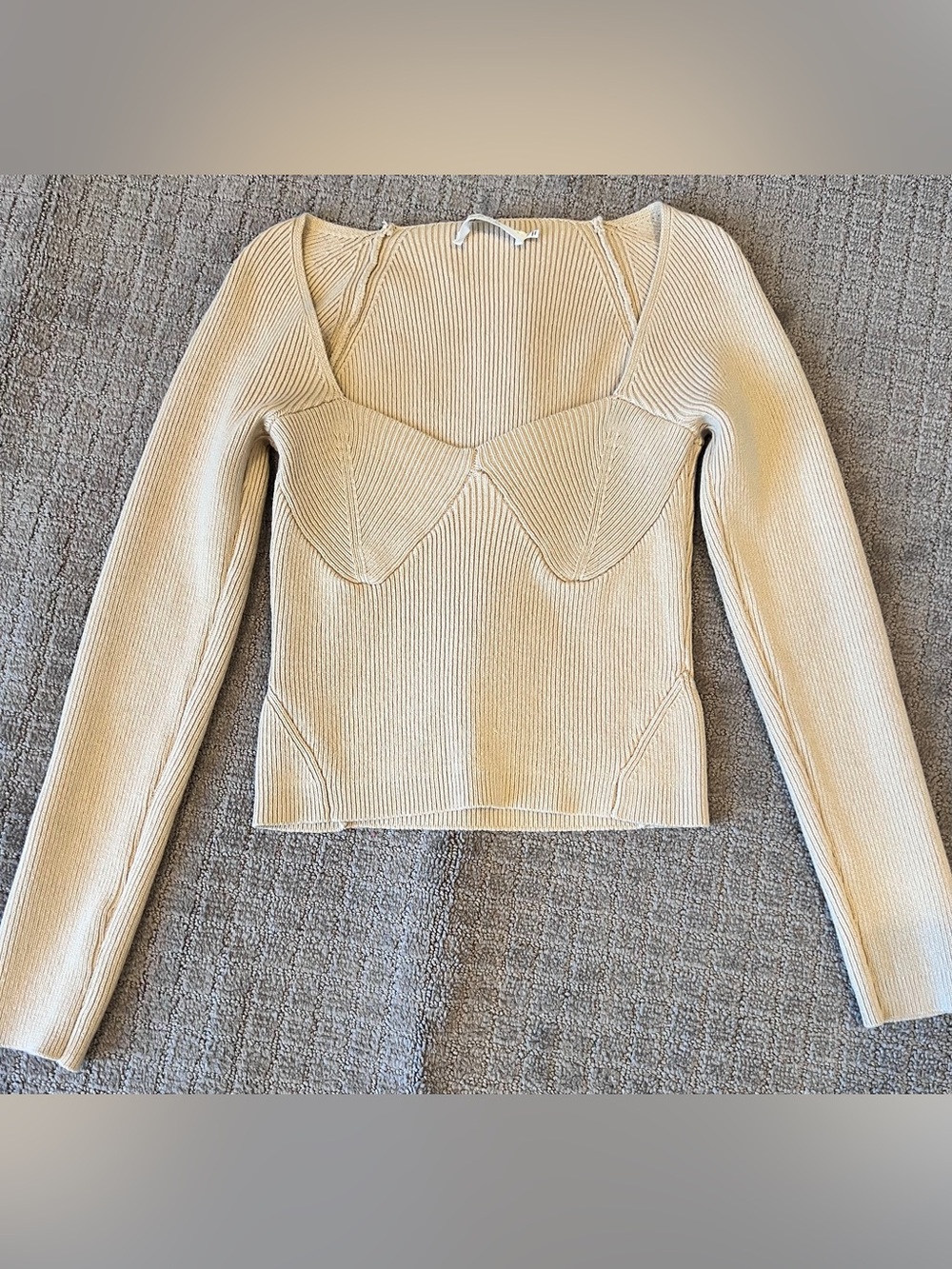 ASTR Ribbed Scoop Neck Sweater in Light Beige